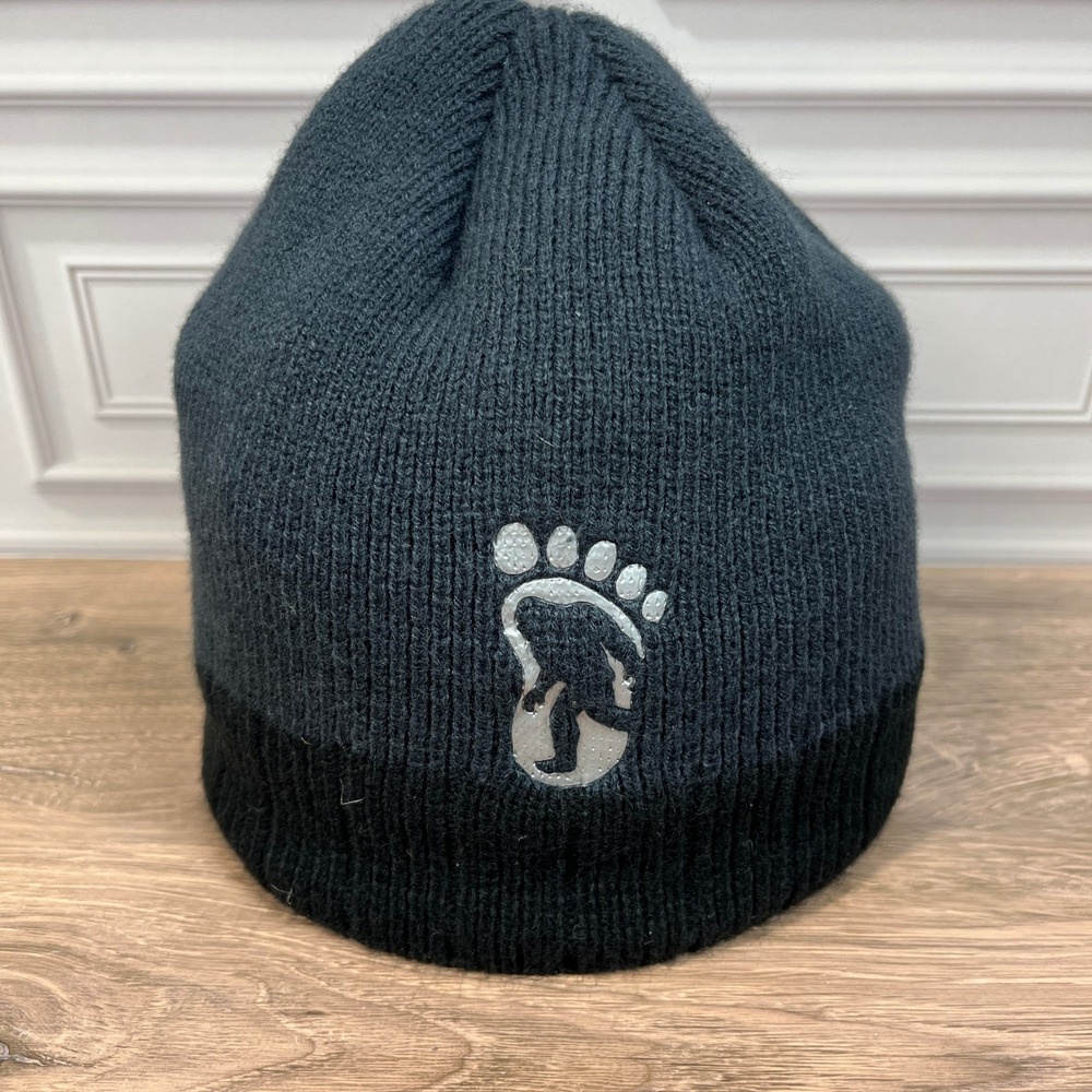 Big Foot Sasquatch Beanie Mens OSFM Black Gray Bigfoot Logo